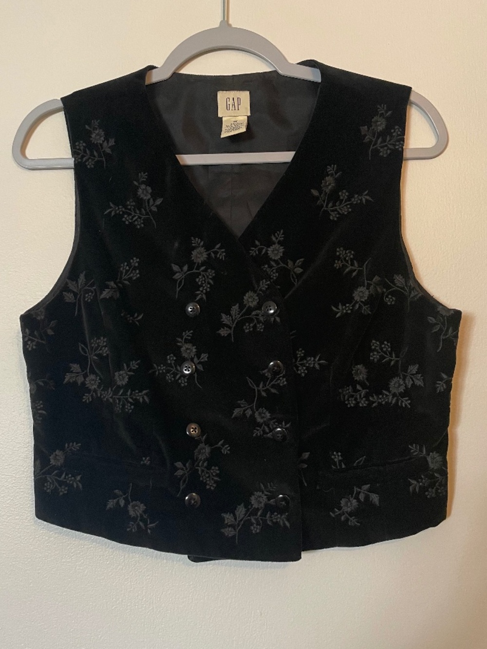 Gap Vintage Black Floral Velvet Vest